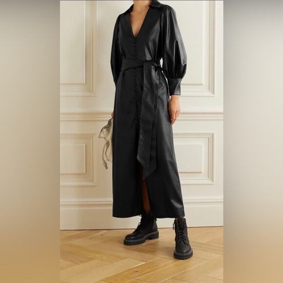 Alice + Olivia Black Zarita Vegan Leather Button Detail Maxi Dress Size 2 - Picture 1 of 16